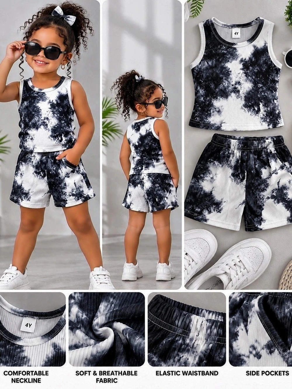 Girls Tie-Dye Shorts Set Size 4 Like New